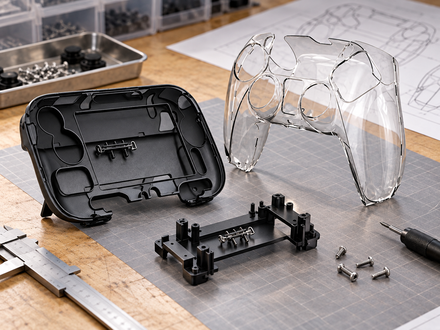 Complete transparent and black electronics enclosure prototypes