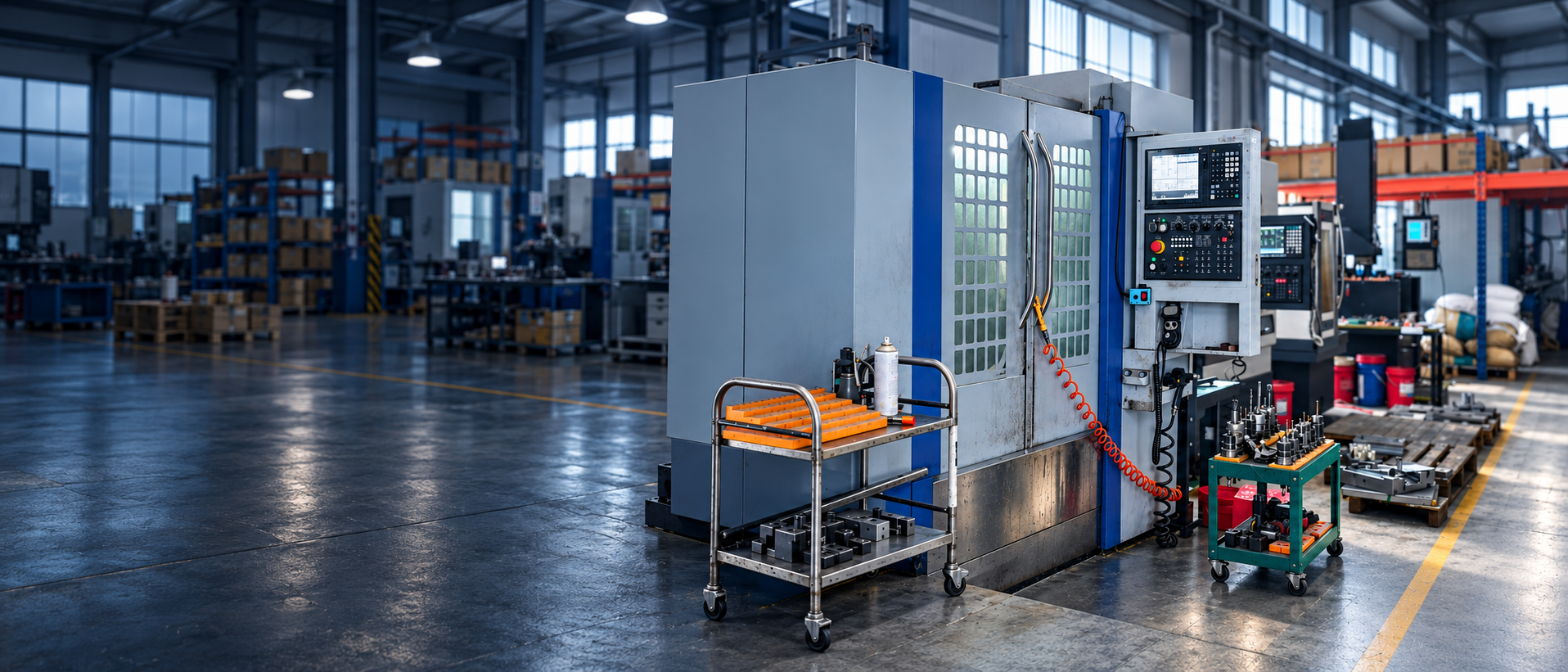 CNC machining setup in a production workshop